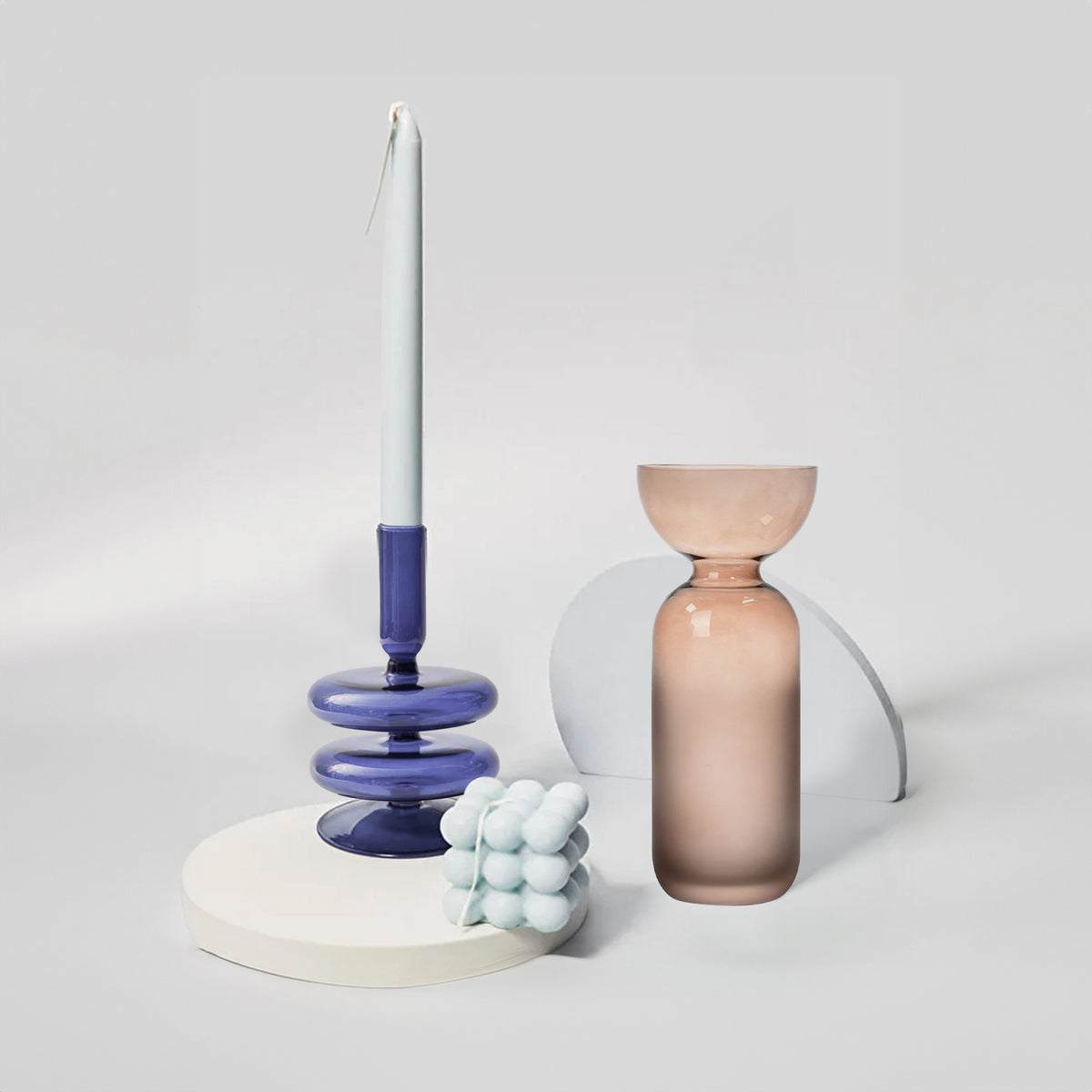 Sprayed blue BEACON candle holder 23F117D with a sleek, modern design suitable for decorative candles.