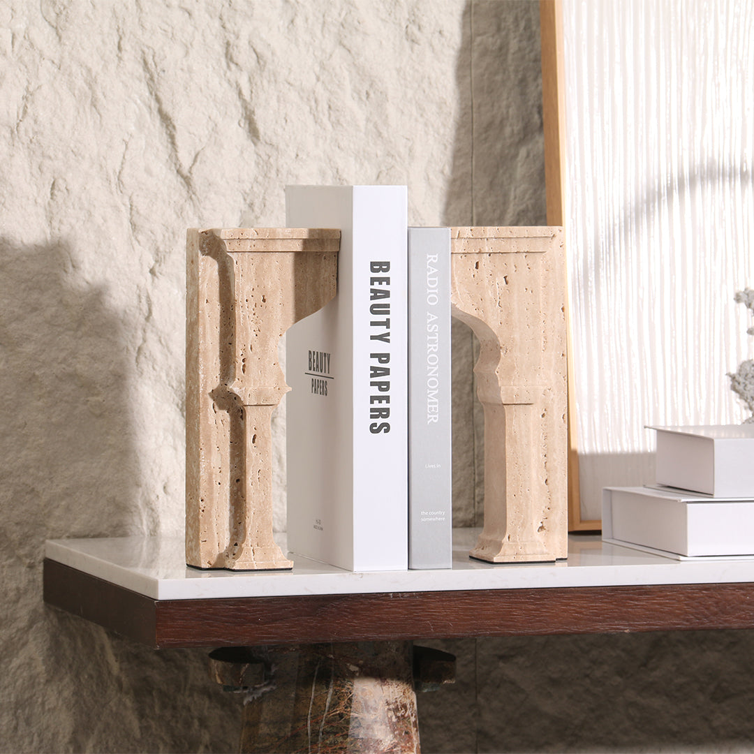 Set of two stone archway bookends by Beacon, featuring detailed stone design, ideal for holding books upright on a shelf.