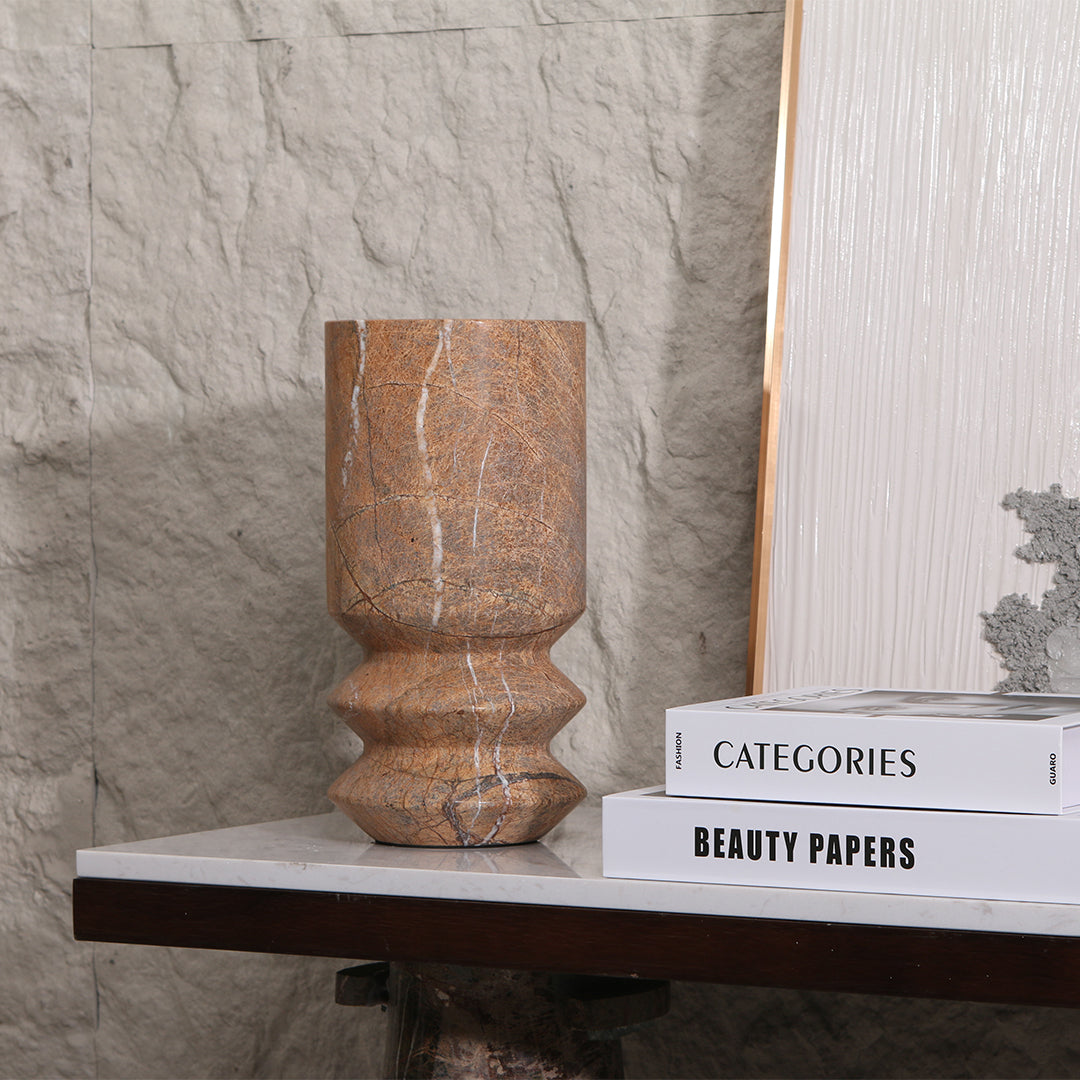 BEACON Stone Vase-L KB3017AL, large textured stone vase with a natural finish, ideal for decorative display and floral arrangements.