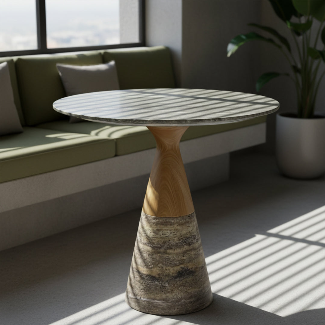 Gray Stratum Lounge Dining Table by BEACON, modern dining table with sleek surface and sturdy legs, perfect for contemporary dining spaces.