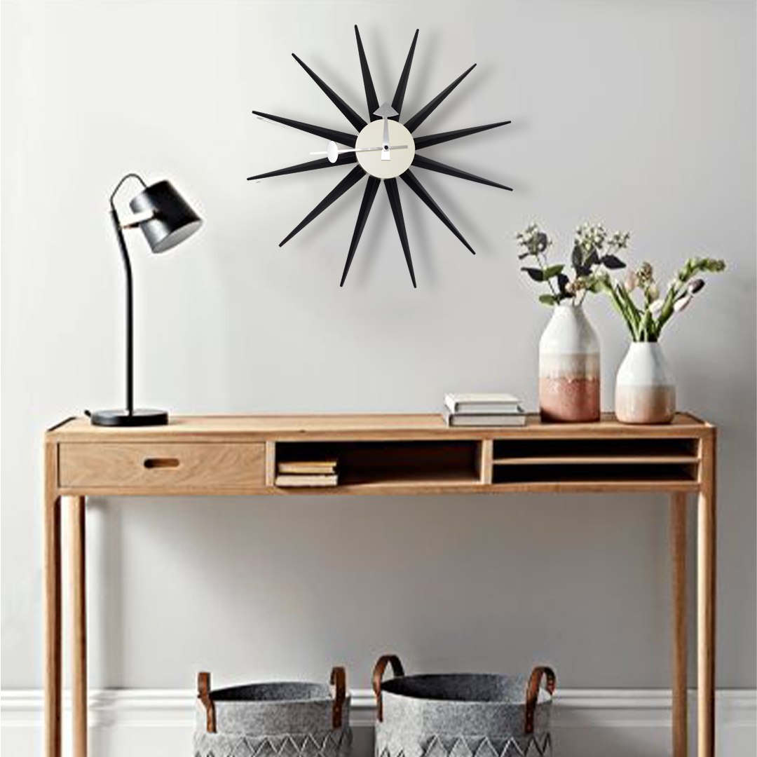 Sun Wall Clock Cw08-Black - Clocks - ebarza Furniture UAE | Shop Modern Furniture in Abu Dhabi & Dubai - مفروشات ايبازرا في الامارات | تسوق اثاث عصري وديكورات مميزة في دبي وابوظبي