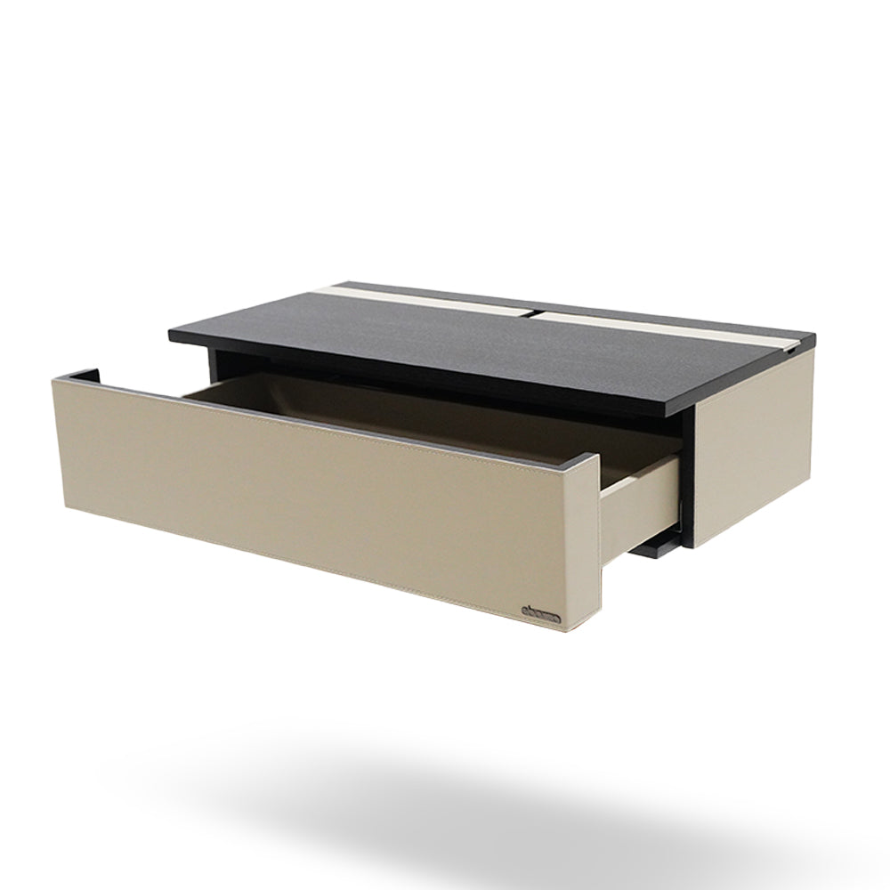 Beige BEACON suspended modular wall unit and side table, 80cm, for storage or TV setup, sleek modern design.