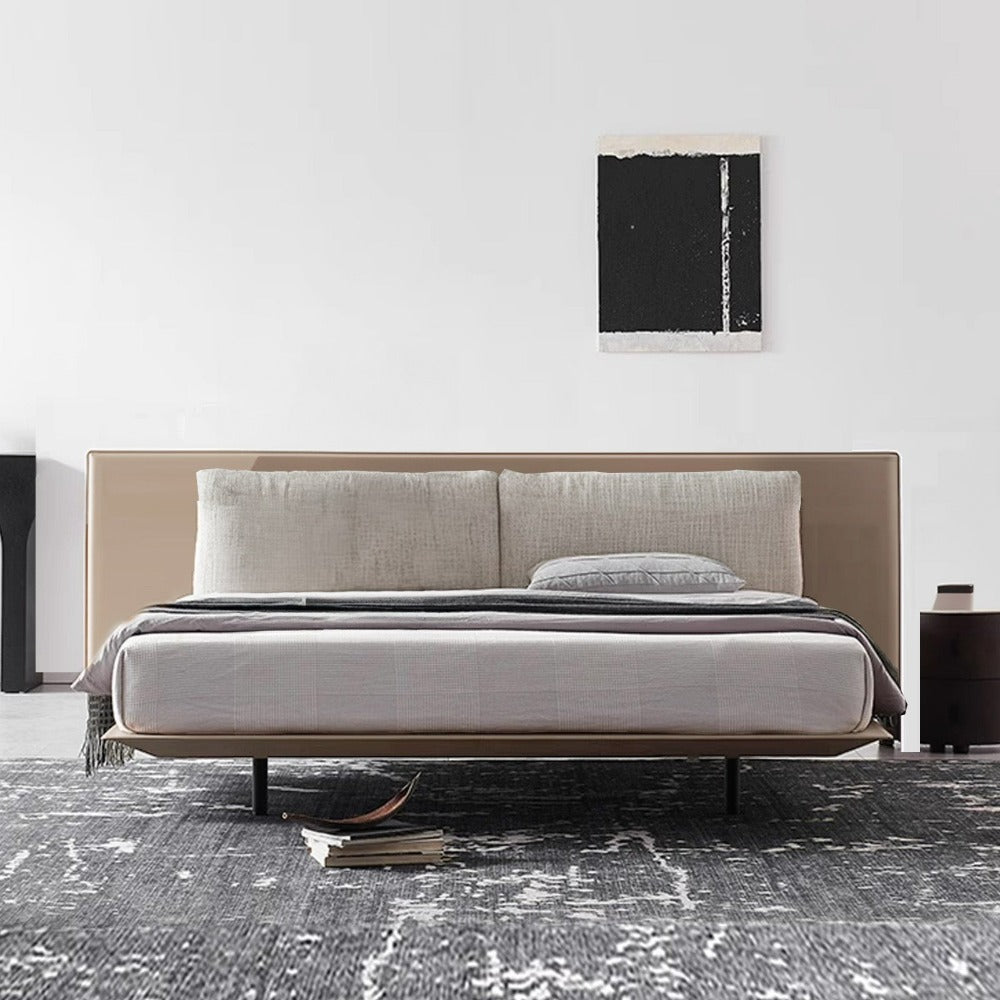 Suspended queen size bedstead by BEACON, featuring modern design and sturdy frame, shown in a stylish bedroom setting.