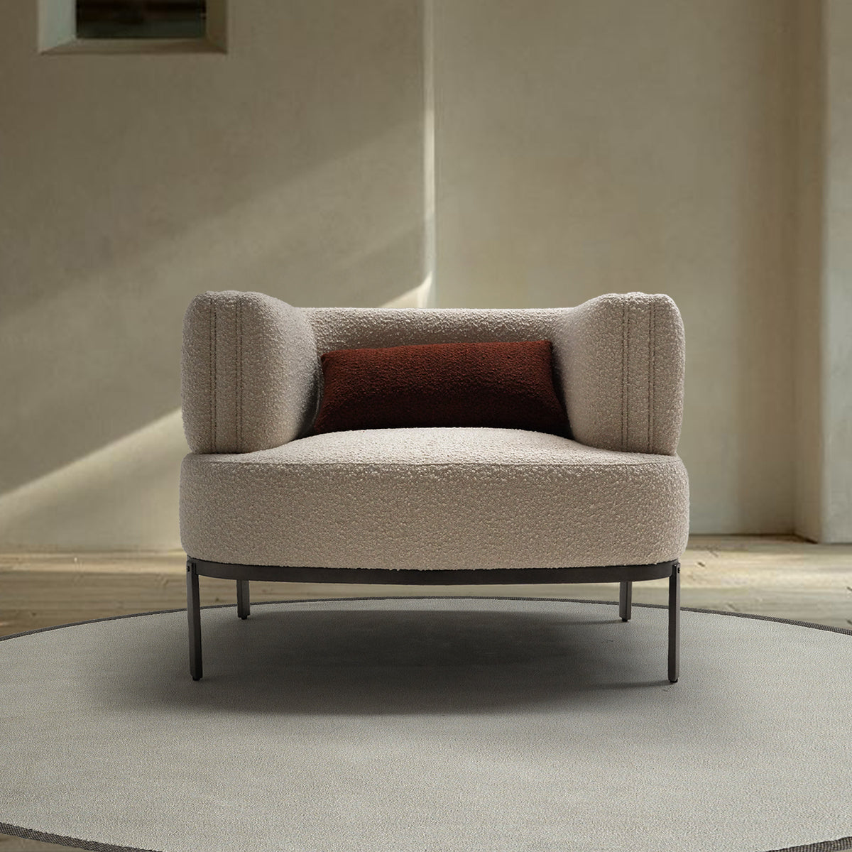 BEACON Teddy Armchair BS162-1 in soft plush fabric with rounded armrests and cushioned seat, modern armchair design.