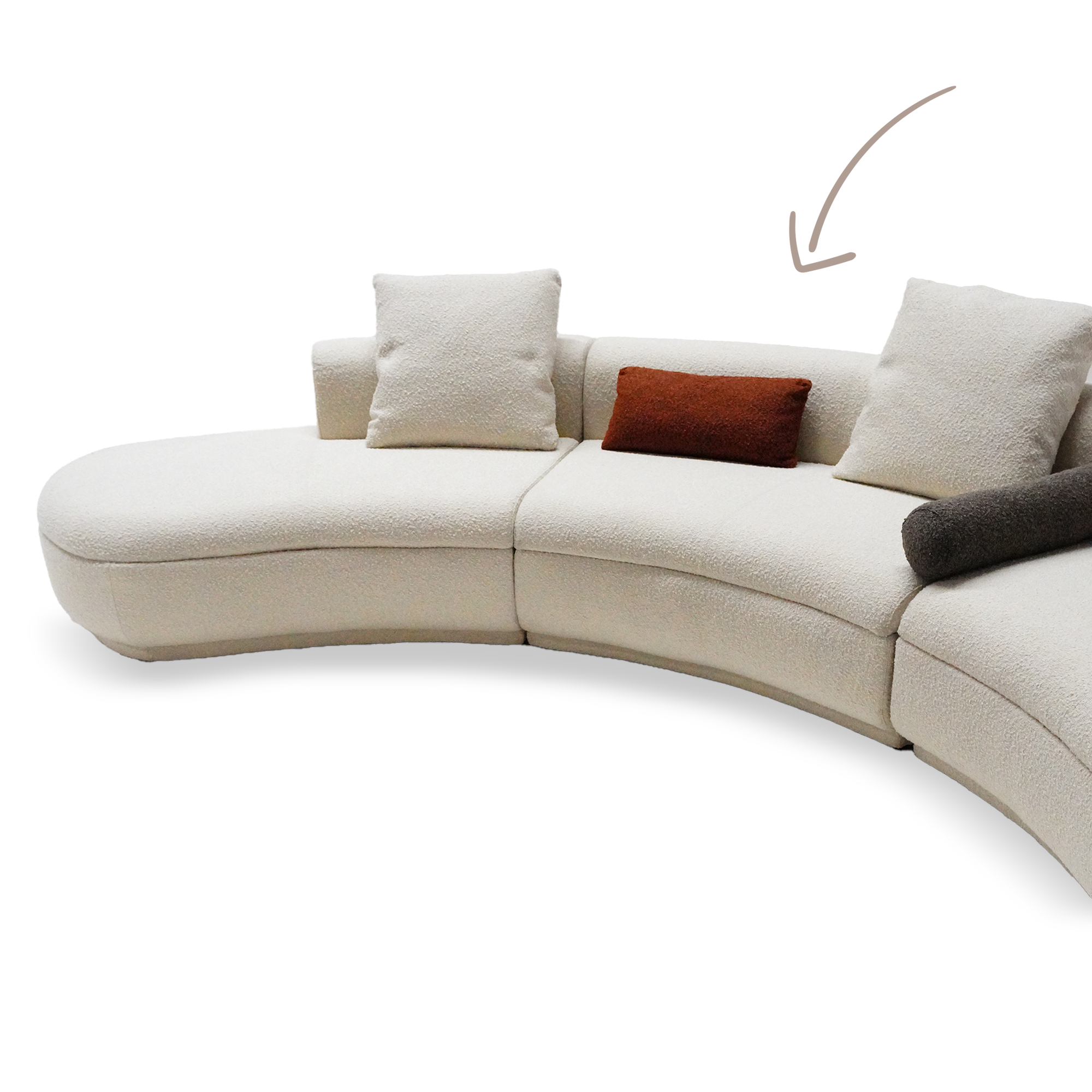 Teddy Curved 2-Seater Module sofa by BEACON, featuring plush fabric and curved design, ideal for modern living rooms.