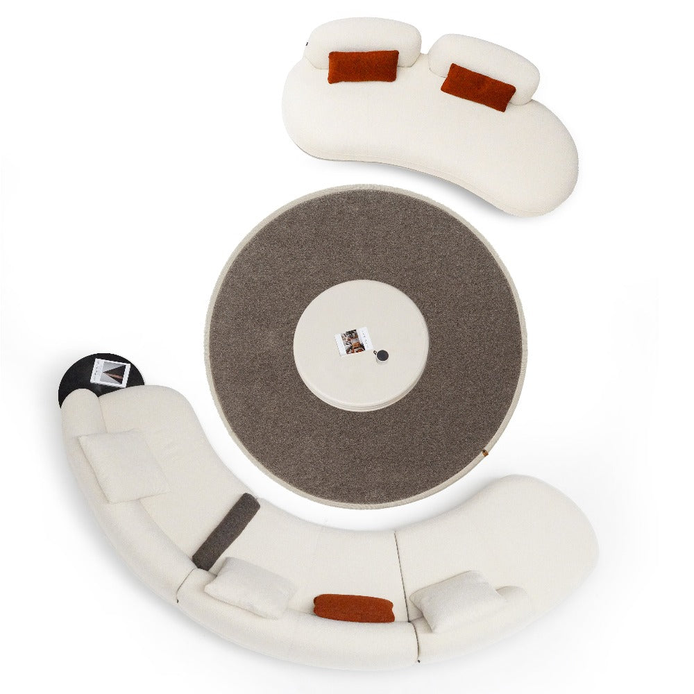 BEACON Teddy Curved Sofa with SideTable, modern living room furniture, soft upholstery, and integrated side table for comfort and style