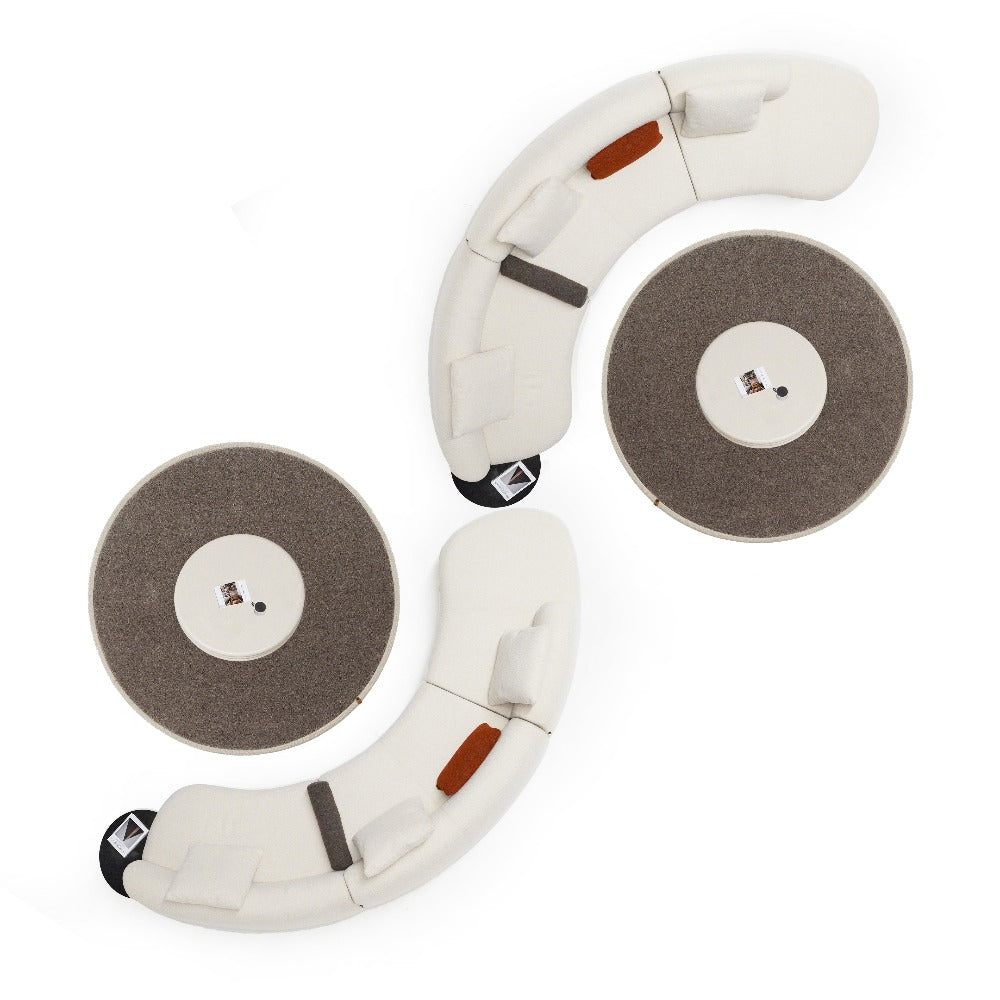 BEACON Teddy Curved Sofa with SideTable SF061, plush fabric upholstery and modern design, shown with matching side table.