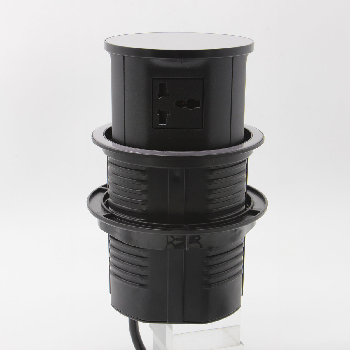 Tempered glass pop-up socket from BEACON JXB-015A smart socket with multiple outlet ports and sleek design.