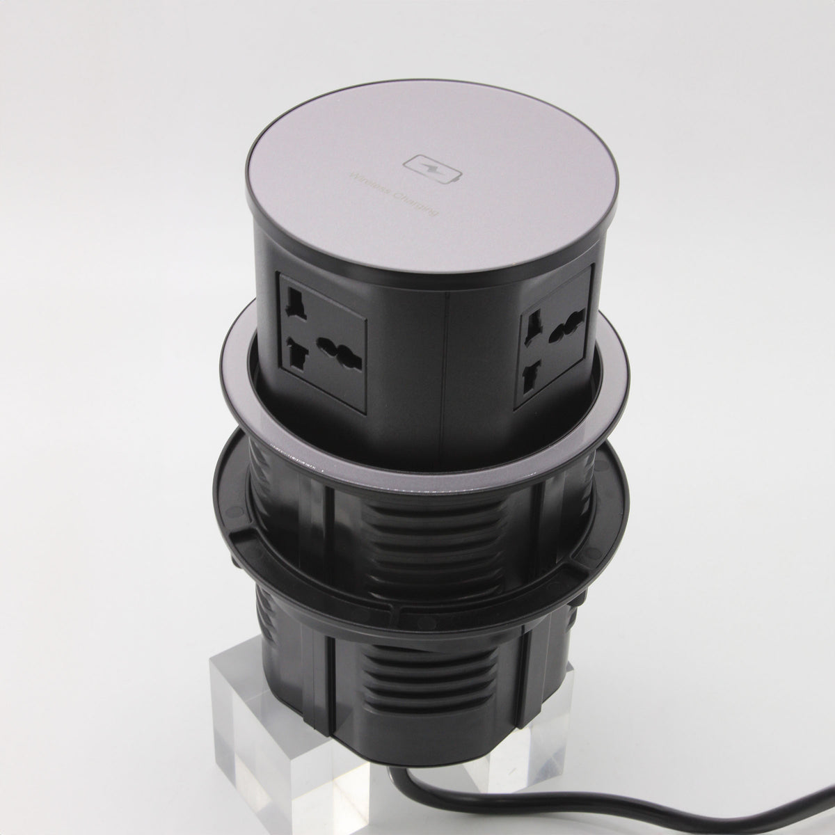 Tempered glass BEACON JXB-015A smart pop-up socket with multiple outlets and USB ports, designed for modern home or office use.