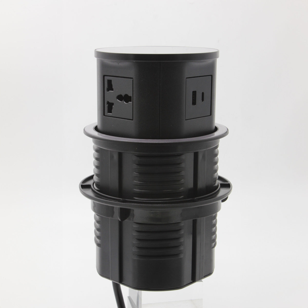 Tempered glass pop-up socket JXB-015A smart socket by BEACON with multiple power outlets and USB ports.