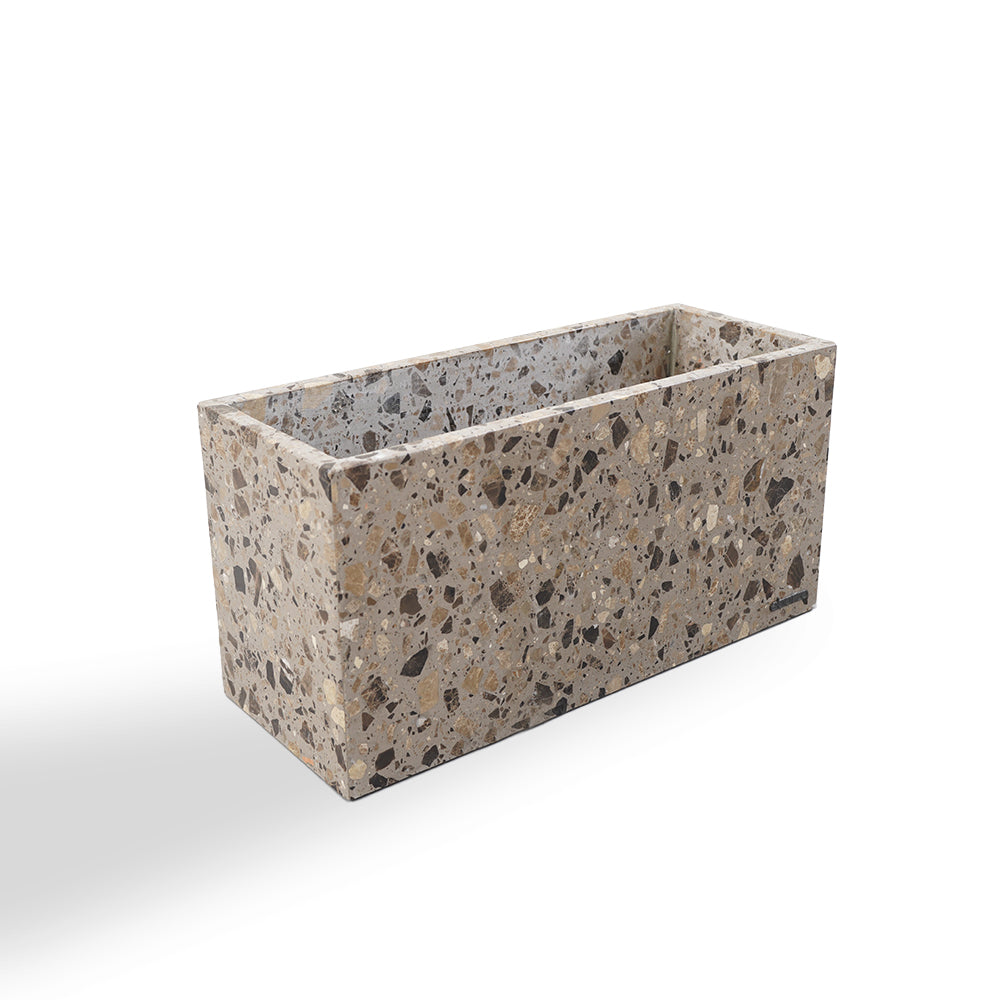 Terrazzo brown planter box by BEACON, featuring a stylish, modern design for indoor or outdoor plants.