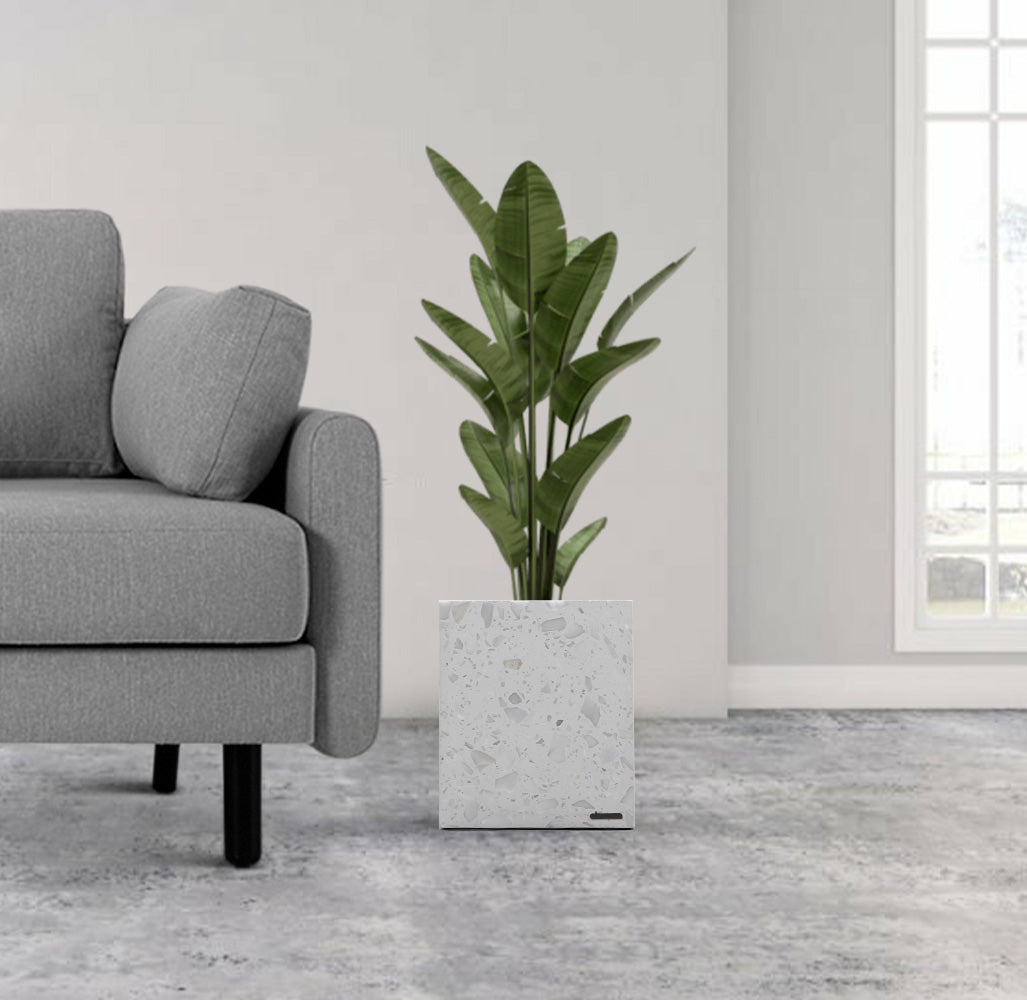 BEACON terrazzo planter box 305-N012, decorative outdoor planter with speckled terrazzo finish and sturdy construction.