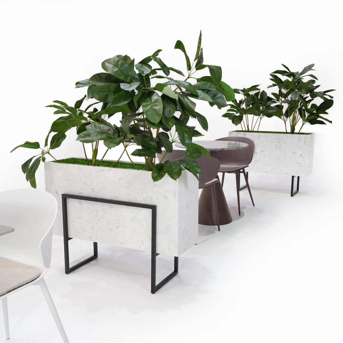 Terrazzo planter box by BEACON, model 309-N012, with a speckled terrazzo finish, suitable for indoor or outdoor plant display.