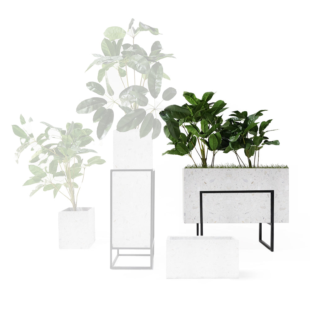 BEACON terrazzo planter box 309-N012 with a smooth, speckled surface, perfect for indoor or outdoor plant display.