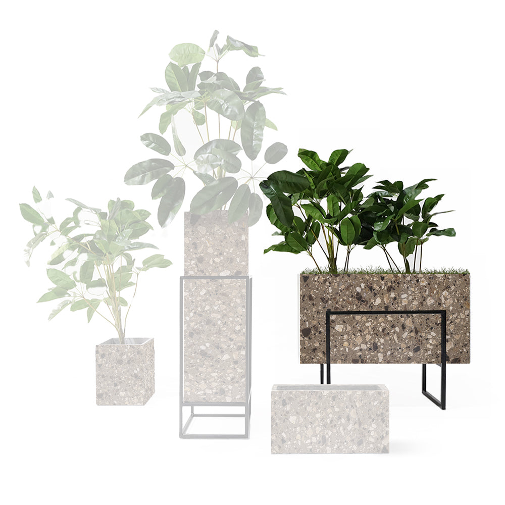BEACON terrazzo planter box 309-N0272 with a speckled, modern design, perfect for indoor or outdoor plant displays