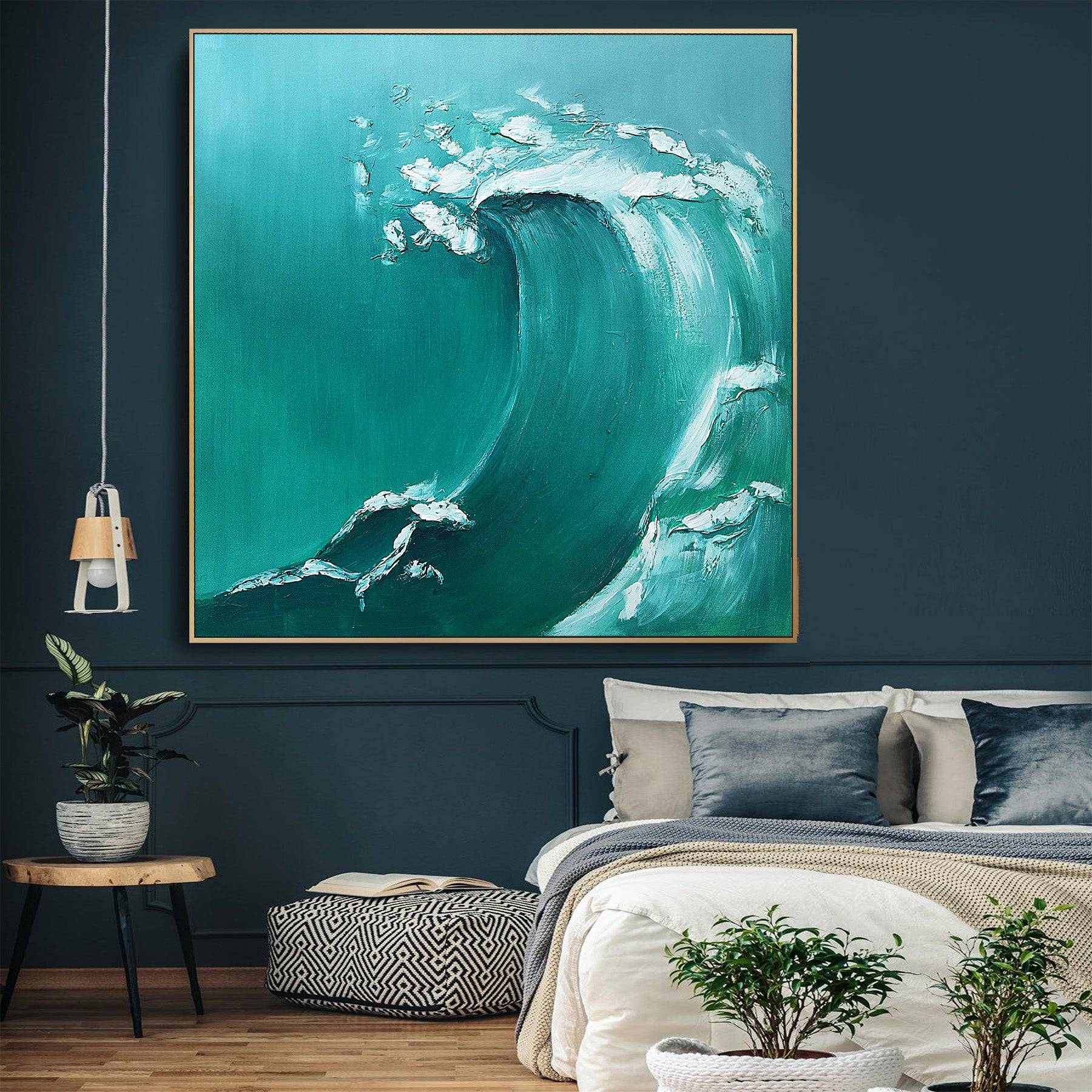 AS IS - The Big Wave Hand Painted Art Painting With 140X140 Cm Frame Soaap0012 - DISPLAY ITEM - ebarza Furniture UAE | Shop Modern Furniture in Abu Dhabi & Dubai - مفروشات ايبازرا في الامارات | تسوق اثاث عصري وديكورات مميزة في دبي وابوظبي