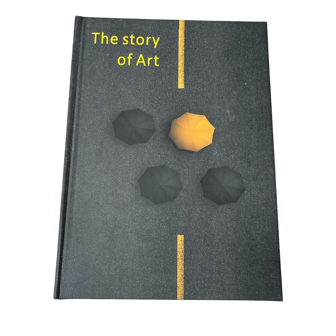 Decorative book titled "The Story of Art" by BEACON, featuring artistic illustrations and elegant design on the cover.