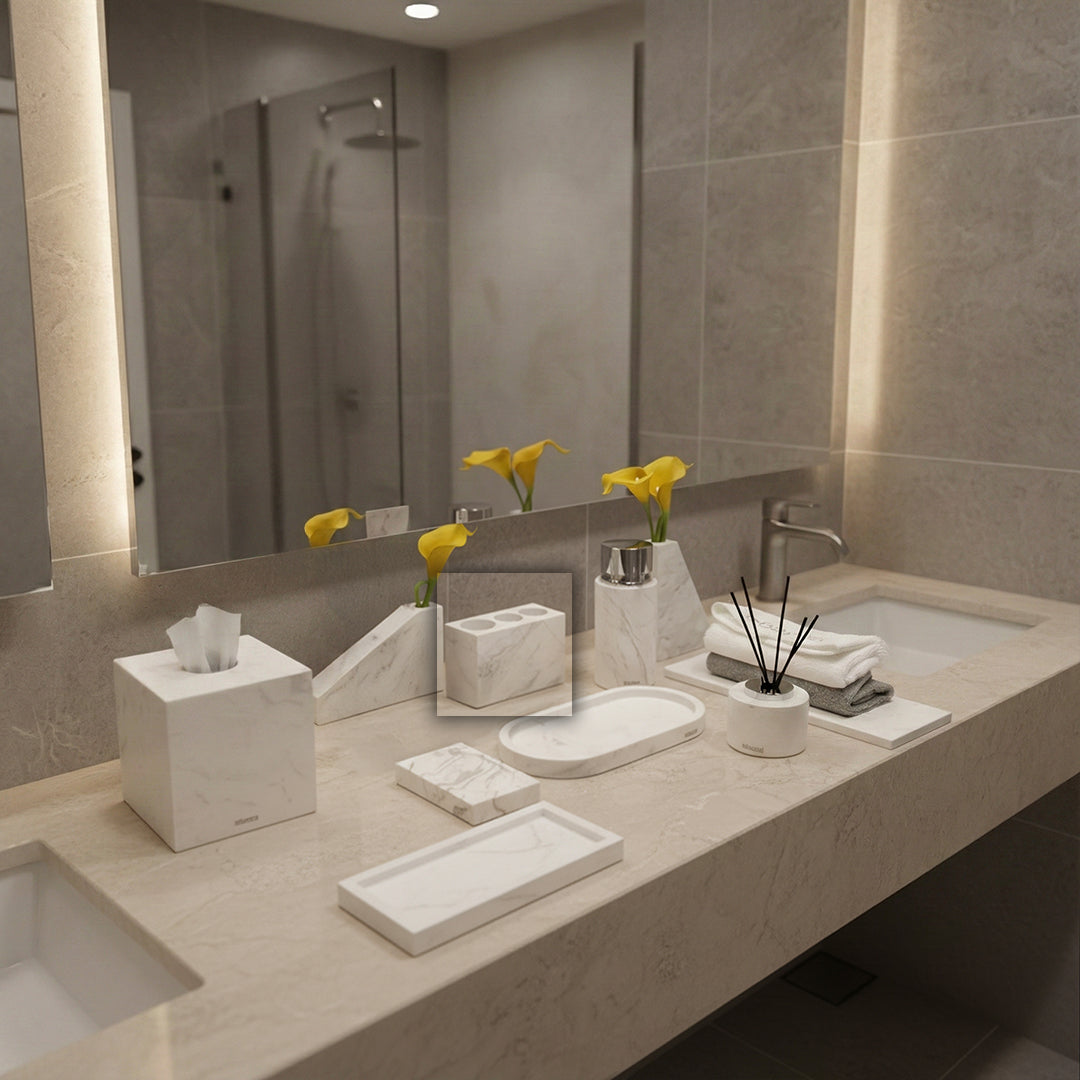 BEACON Three Hole Toothbrush Holder for bathroom accessories, with three slots for toothbrushes and a sleek design.