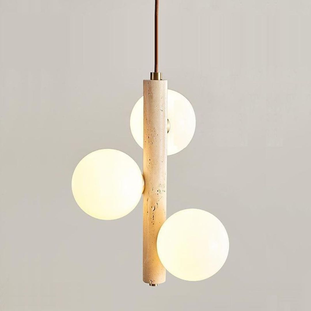 Travertine marble pendant lamp by BEACON with copper finish, featuring a stylish, modern design for contemporary lighting.