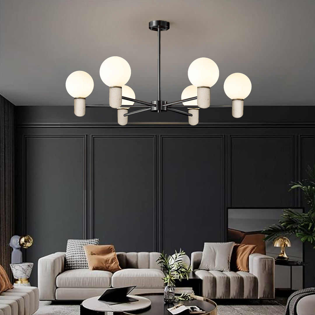 BEACON travertine marble pendant lamp 8801-6-GB in gunblack and travertine with sleek modern design for stylish lighting.