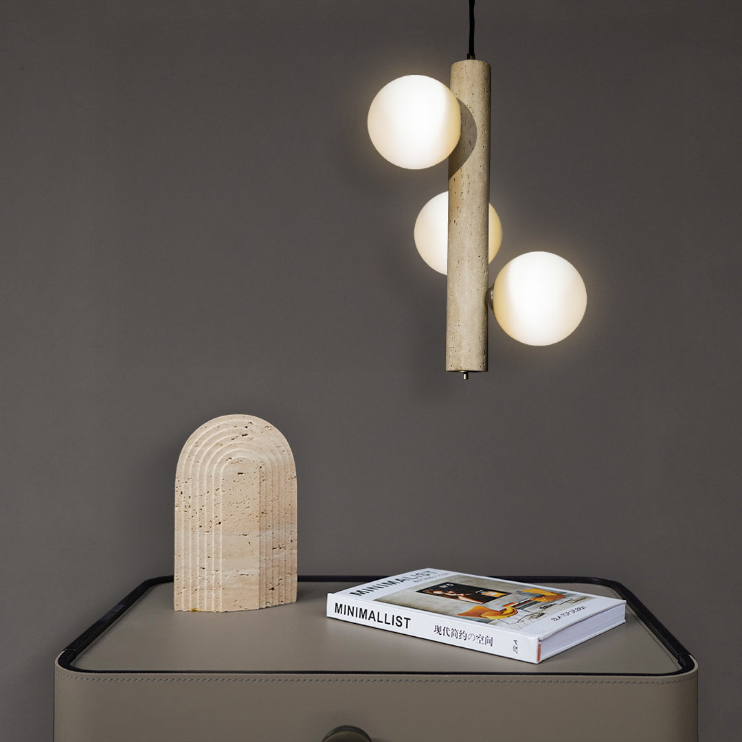 BEACON travertine pendant lamp 7702S2-Gun BL hanging light fixture with natural stone finish and modern design.
