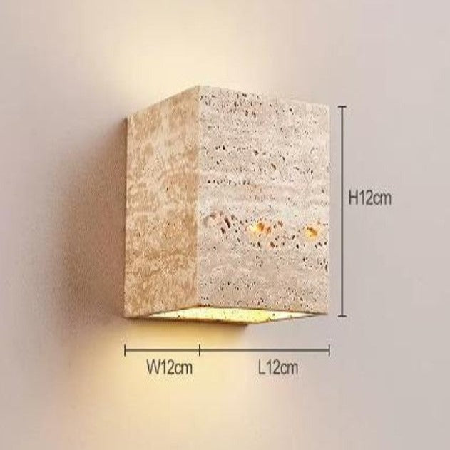 BEACON JIADG Travertine Wall Lamp 60195 mounted on wall, showcasing elegant beige travertine finish and modern wall lighting design