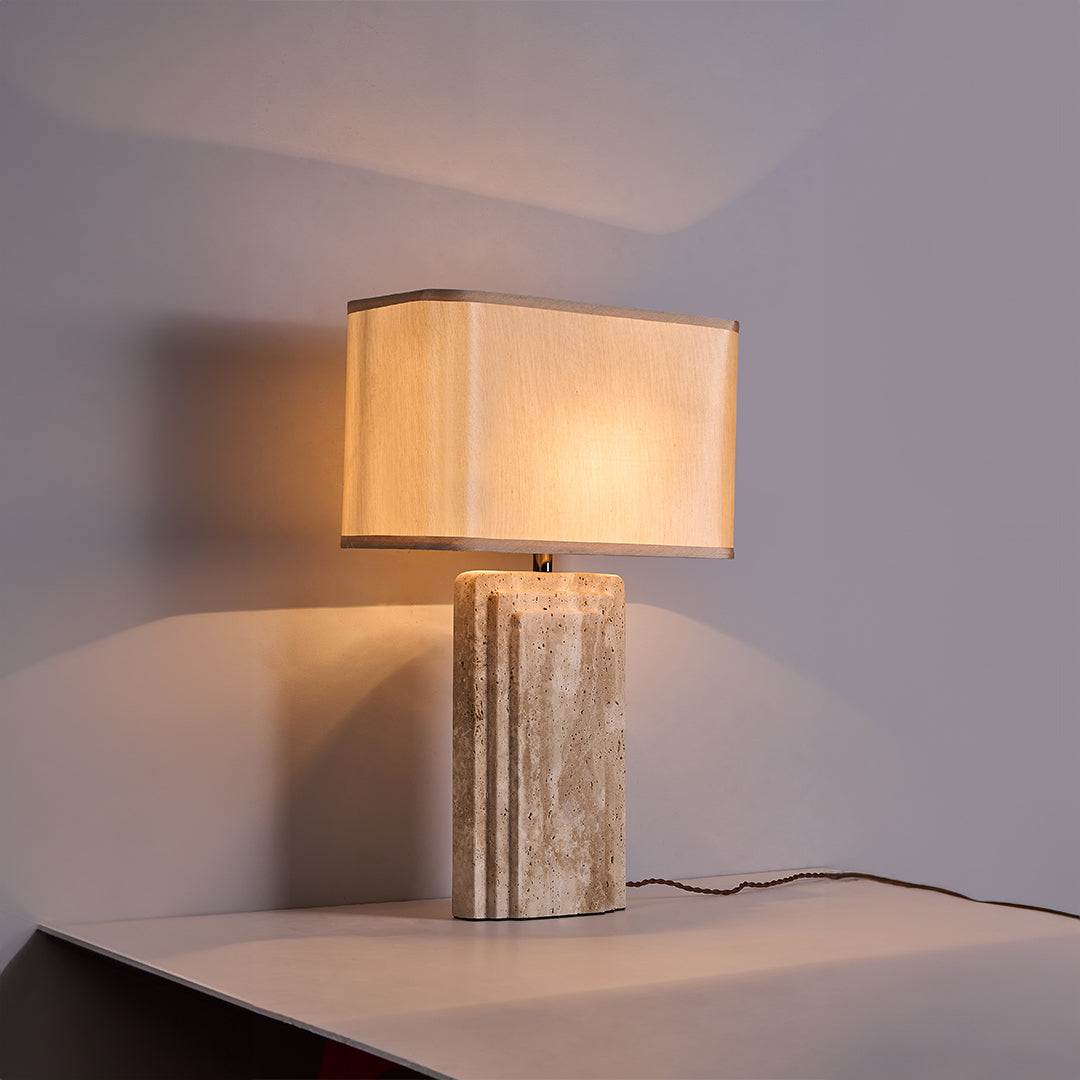 Travertine White Shade Table Lamp JA050 - Desk\table Lamps - ebarza Furniture UAE | Shop Modern Furniture in Abu Dhabi & Dubai - مفروشات ايبازرا في الامارات | تسوق اثاث عصري وديكورات مميزة في دبي وابوظبي