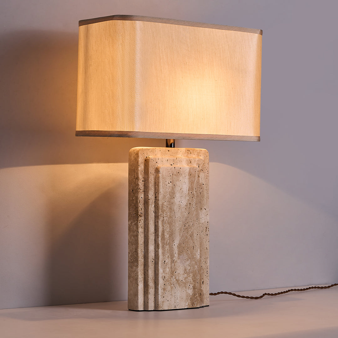 Travertine White Shade Table Lamp JA050 - Desk\table Lamps - ebarza Furniture UAE | Shop Modern Furniture in Abu Dhabi & Dubai - مفروشات ايبازرا في الامارات | تسوق اثاث عصري وديكورات مميزة في دبي وابوظبي