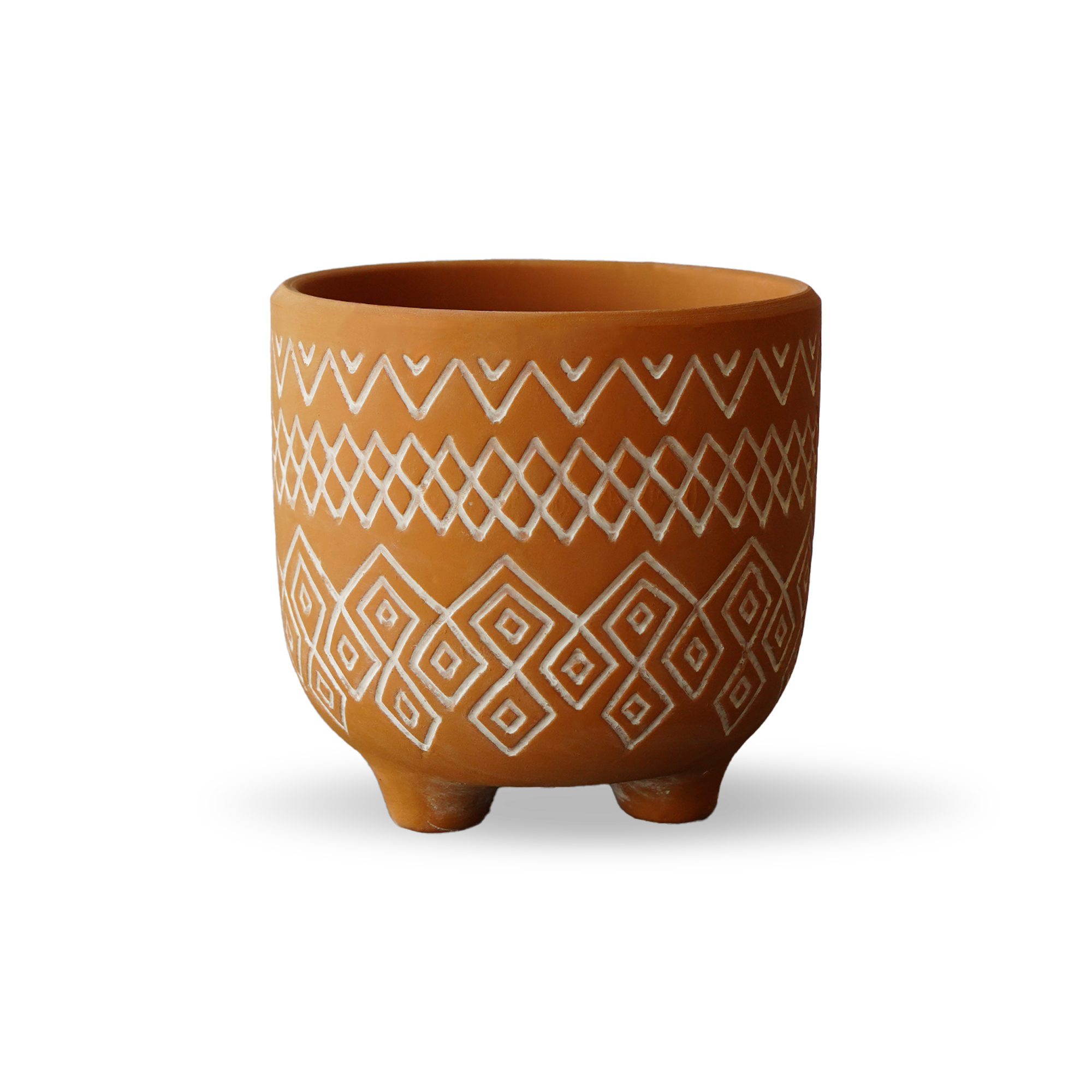 Triangular terracotta outdoor and indoor planter box by BEACON, ideal for plants and decorative garden displays.