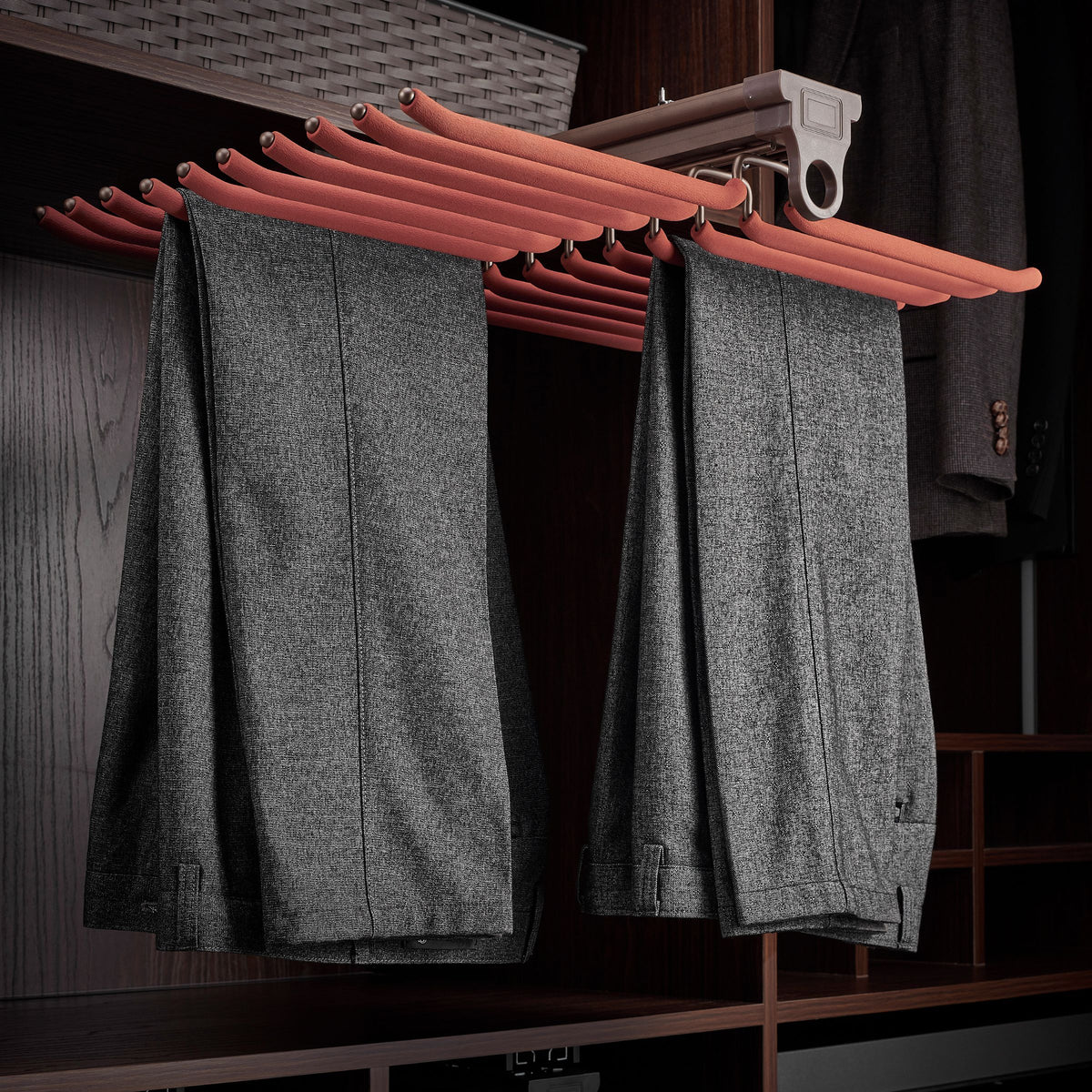 BEACON soft-closing trousers rack MA.1108 with sturdy hangers for organized garment storage.
