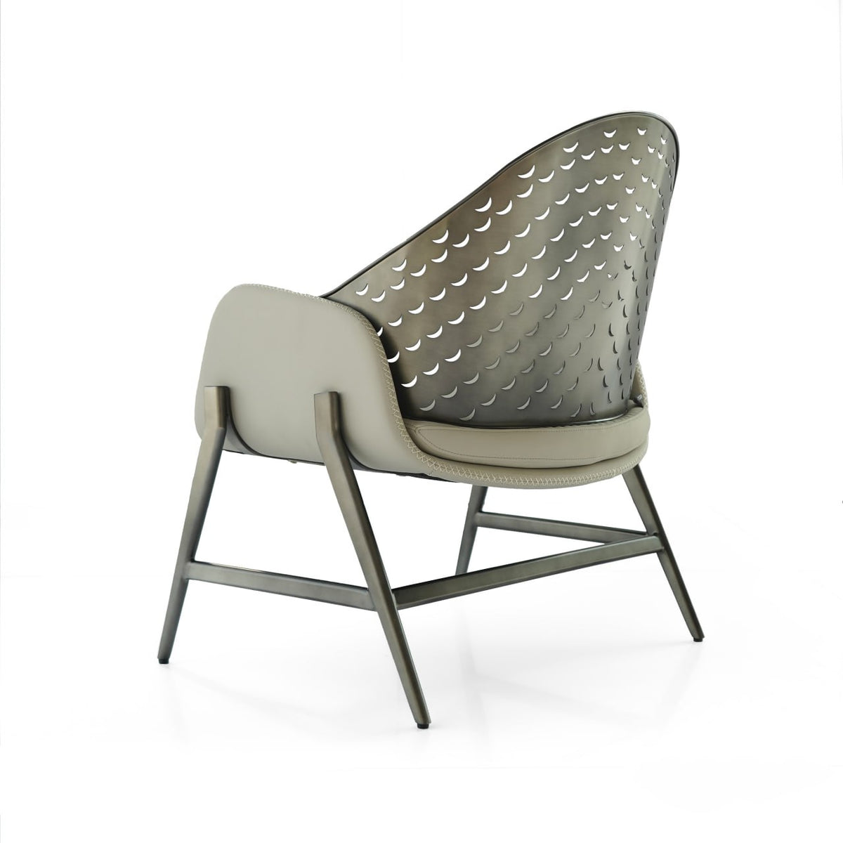 BEACON Turtle Lounge Chair BC716 in beige fabric with a curved, turtle-inspired design and wooden legs.