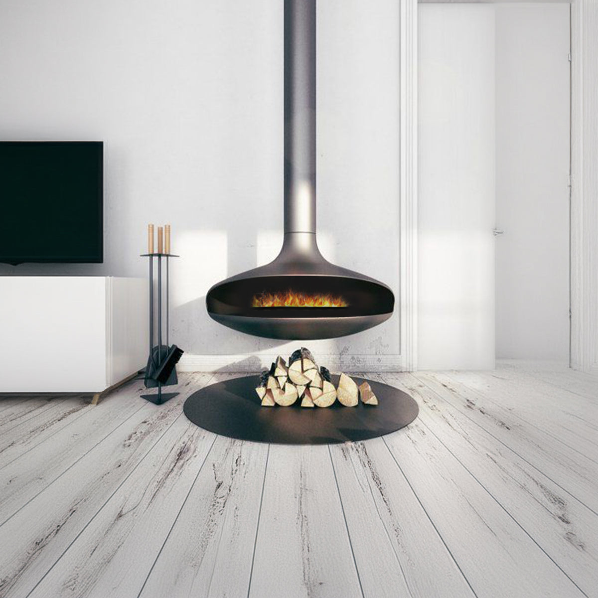 BEACON UFO decorative electric fireplace with 3D mist effect, water vapor, voice prompt, and modern design for home ambiance.