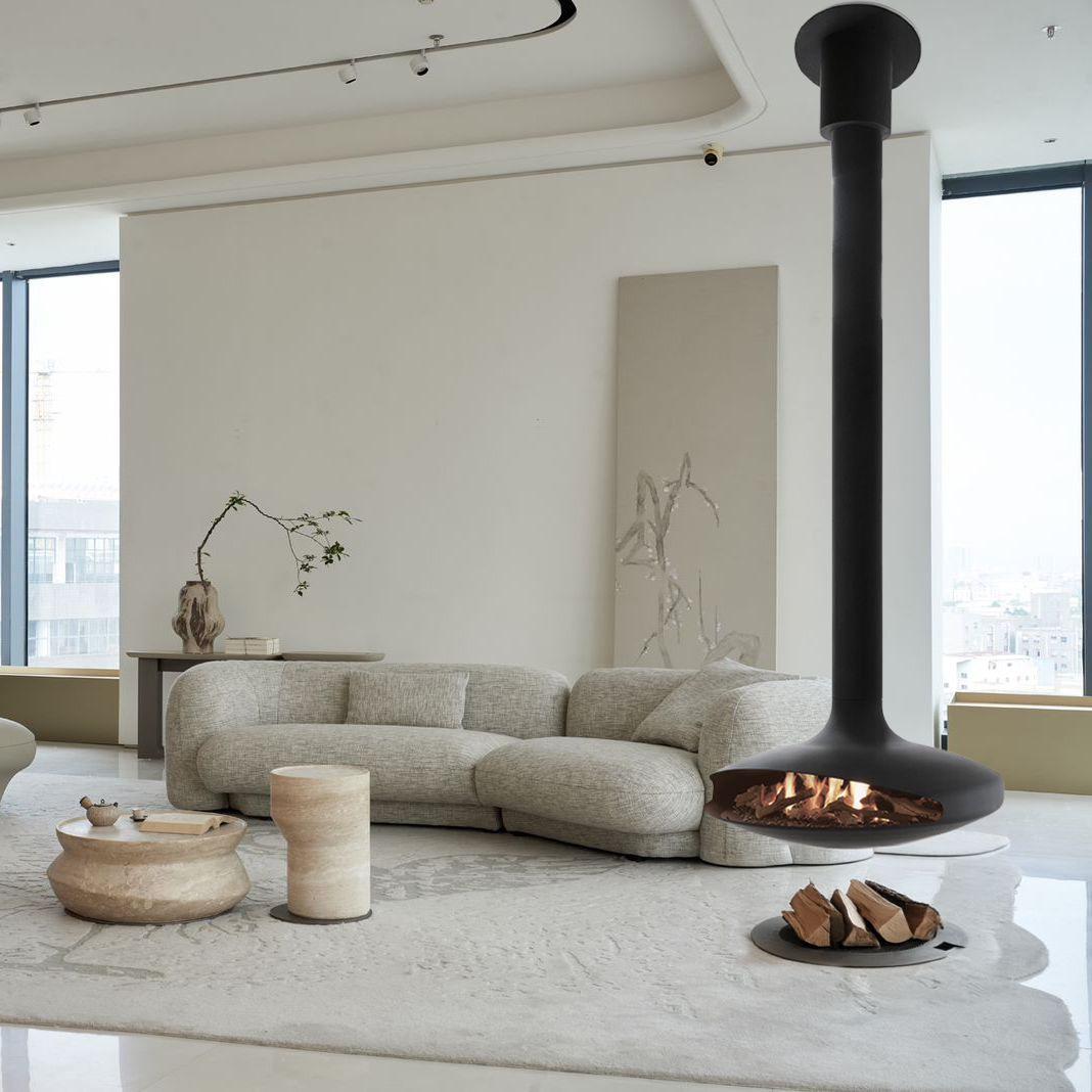 BEACON UFO decorative electric fireplace with 3D mist effect, voice prompt, and modern design for home ambiance.