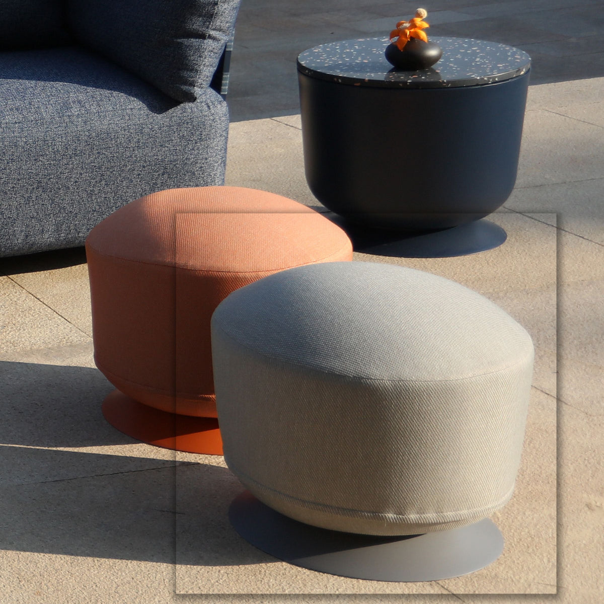BEACON UFO outdoor small sand matte pouf, versatile outdoor chair with a modern round design for patio seating