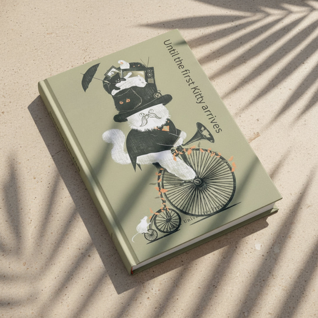 Decorative book titled "Until The First Kitty Arrives" by BEACON, featuring a cozy, illustrated cover for home decor.