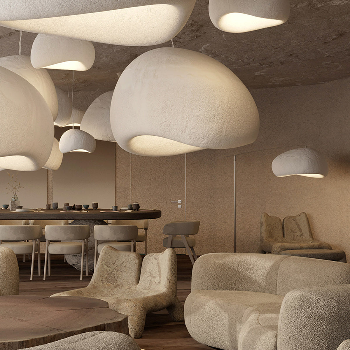 Wabi Sabi brown pendant lamp by BEACON, 4-meter length with D78mm and H42mm, stylish pendant lighting for modern interiors.