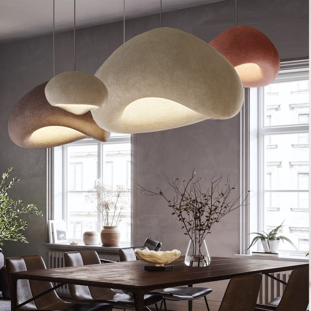 Wabi Sabi beige 4m pendant lamp by BEACON, with D38 and H27 dimensions, hanging with a minimalist style and warm beige finish.