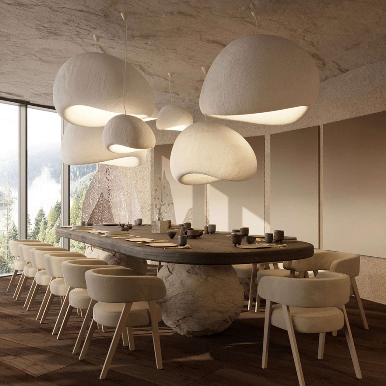 Wabi Sabi Beige 4m Pendant Light HTD-IP1433-063 / D100*H60 - Pendant Lamps - ebarza Furniture UAE | Shop Modern Furniture in Abu Dhabi & Dubai - مفروشات ايبازرا في الامارات | تسوق اثاث عصري وديكورات مميزة في دبي وابوظبي