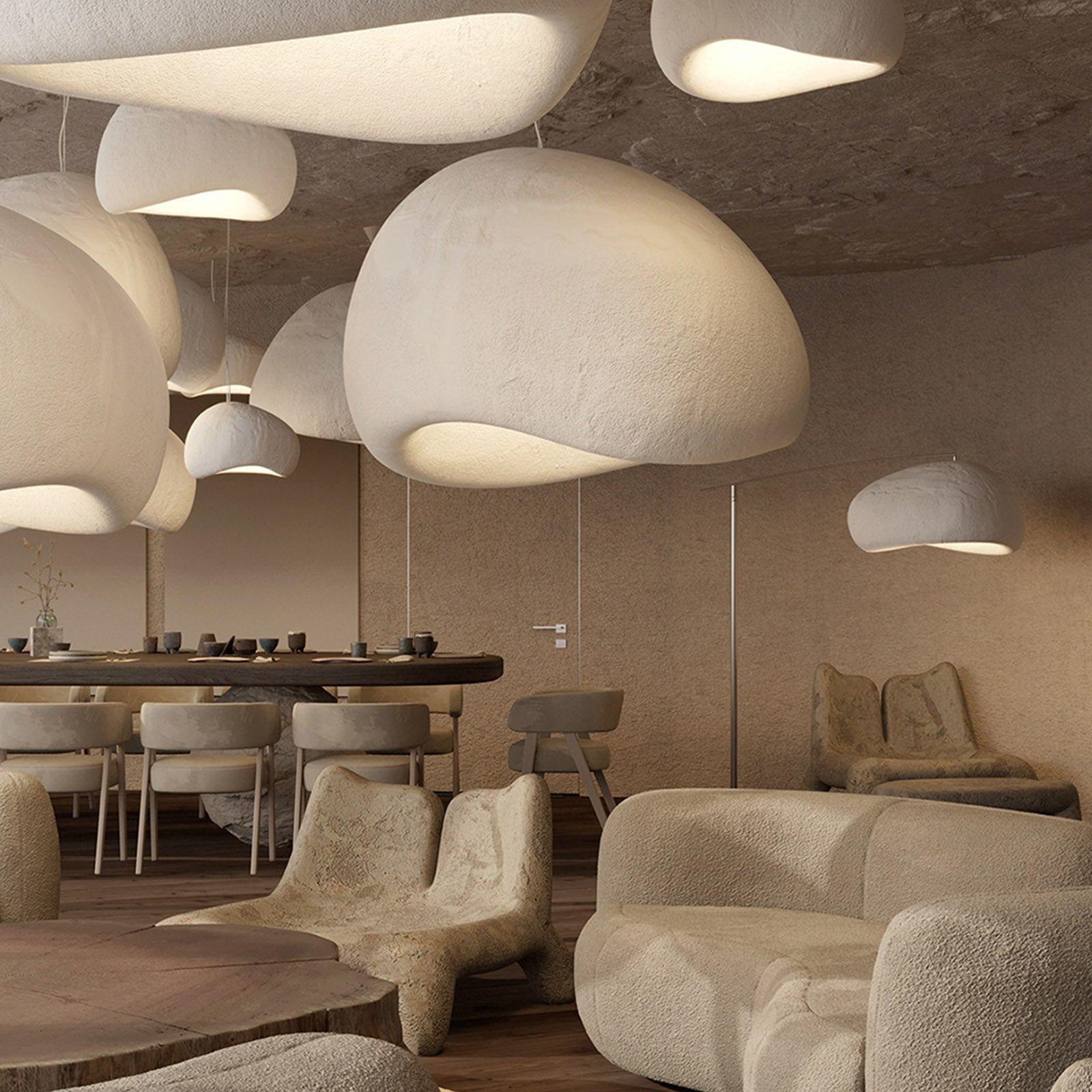 Wabi Sabi Beige 4m Pendant Light HTD-IP1433-063 / D100*H60 - Pendant Lamps - ebarza Furniture UAE | Shop Modern Furniture in Abu Dhabi & Dubai - مفروشات ايبازرا في الامارات | تسوق اثاث عصري وديكورات مميزة في دبي وابوظبي