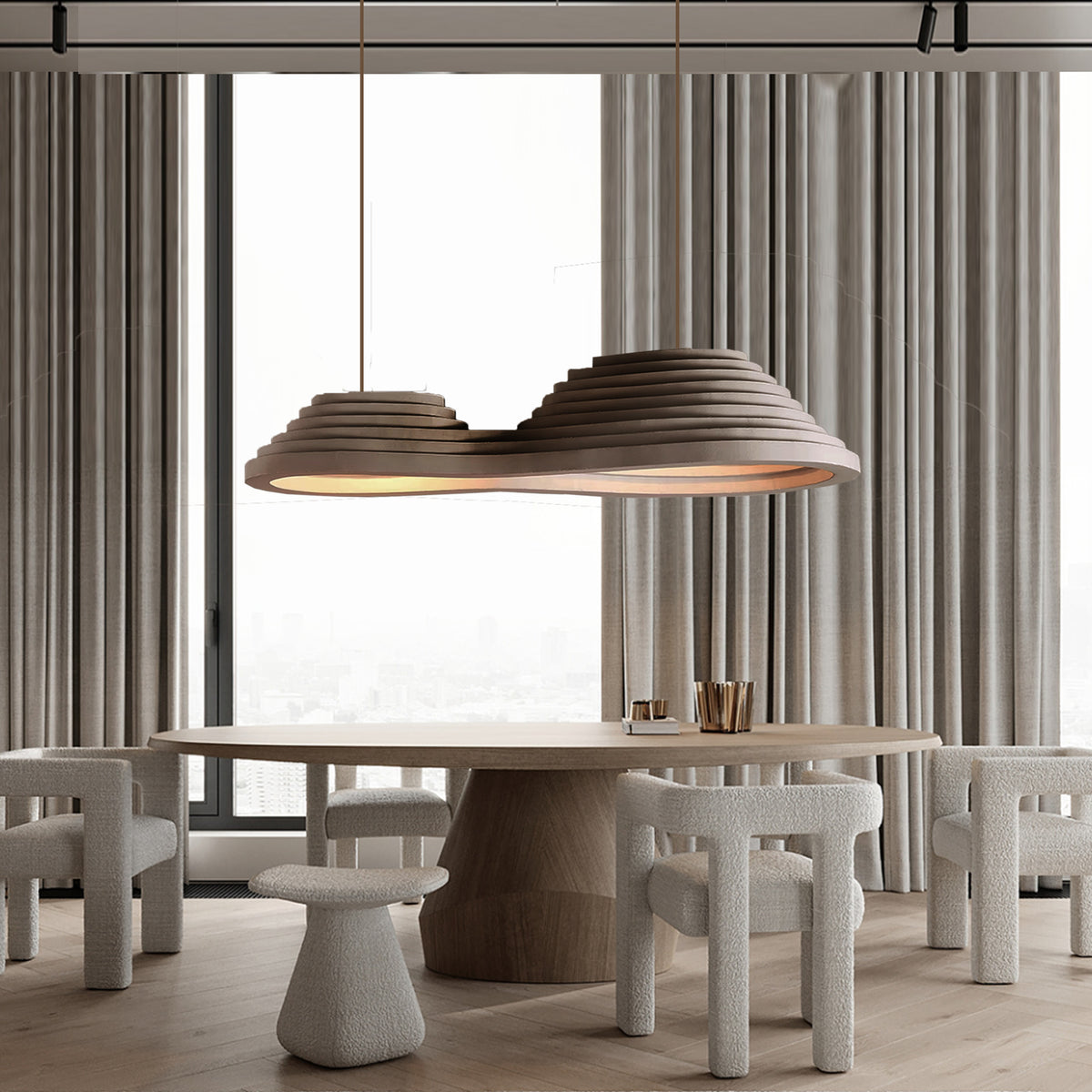 Wabi Sabi brown pendant light by BEACON, hanging fixture with rustic ceramic finish, ideal for modern or industrial decor.