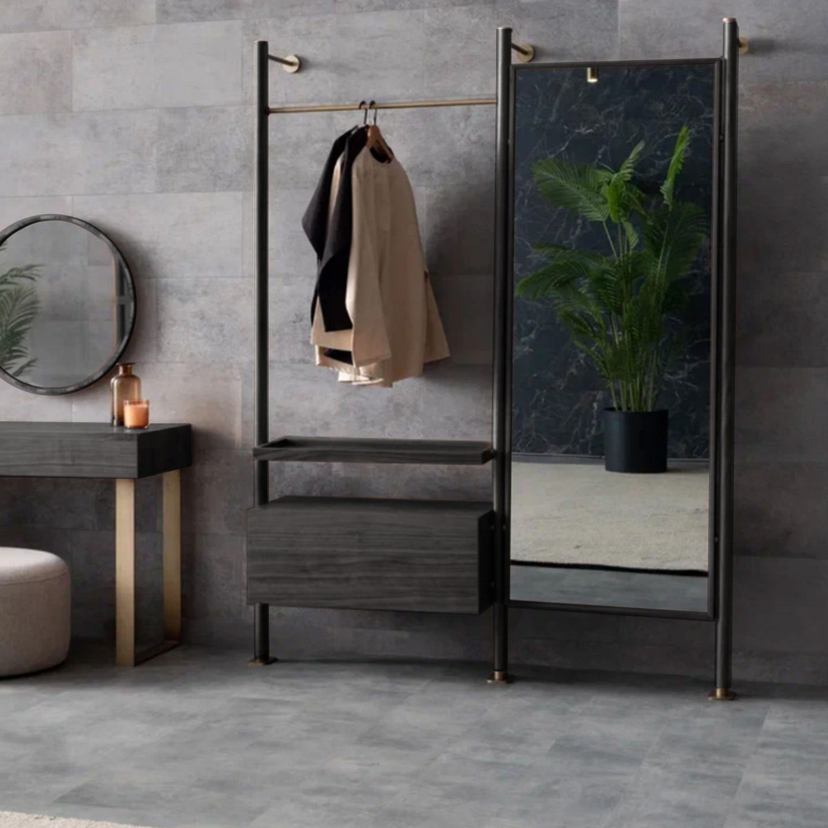 Black ORIX Wagon Stand Mirror Module showing a sleek, rectangular mirror with a black frame and mounting hardware.