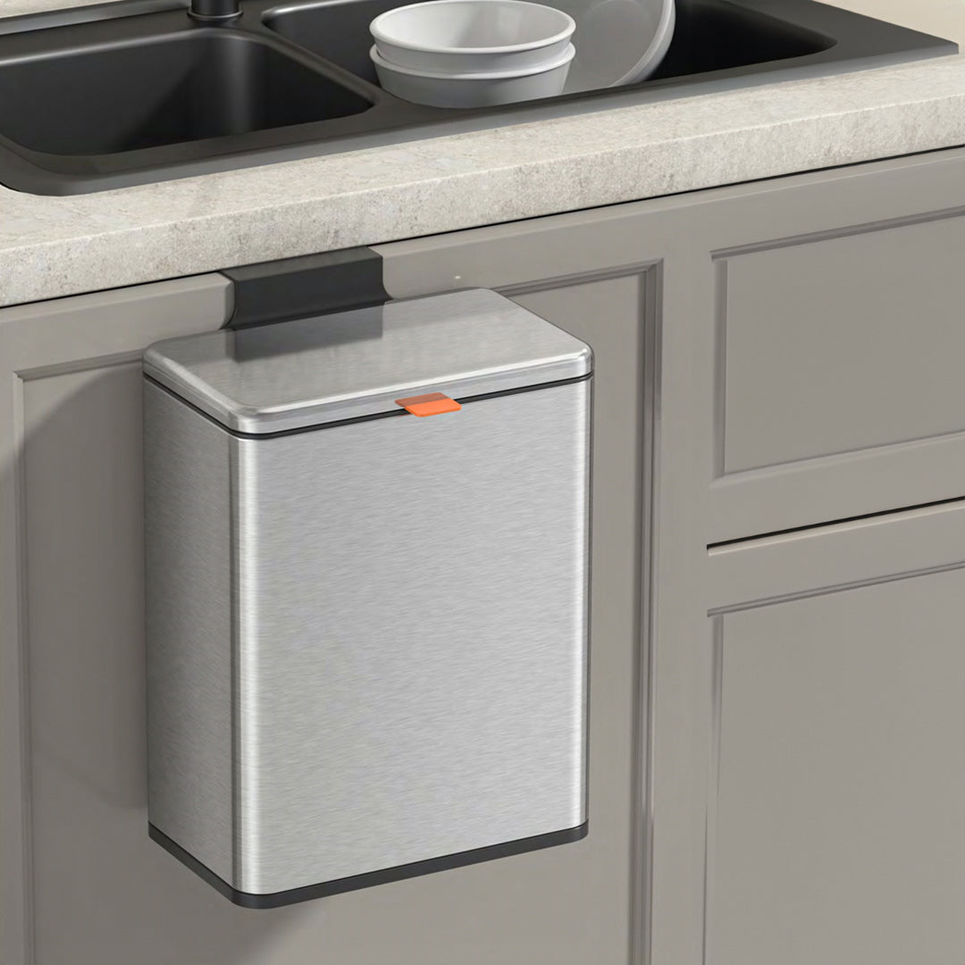 Wall-mounted BEACON trash bin model JH-6601, compact and sturdy, designed for efficient waste disposal and space saving.