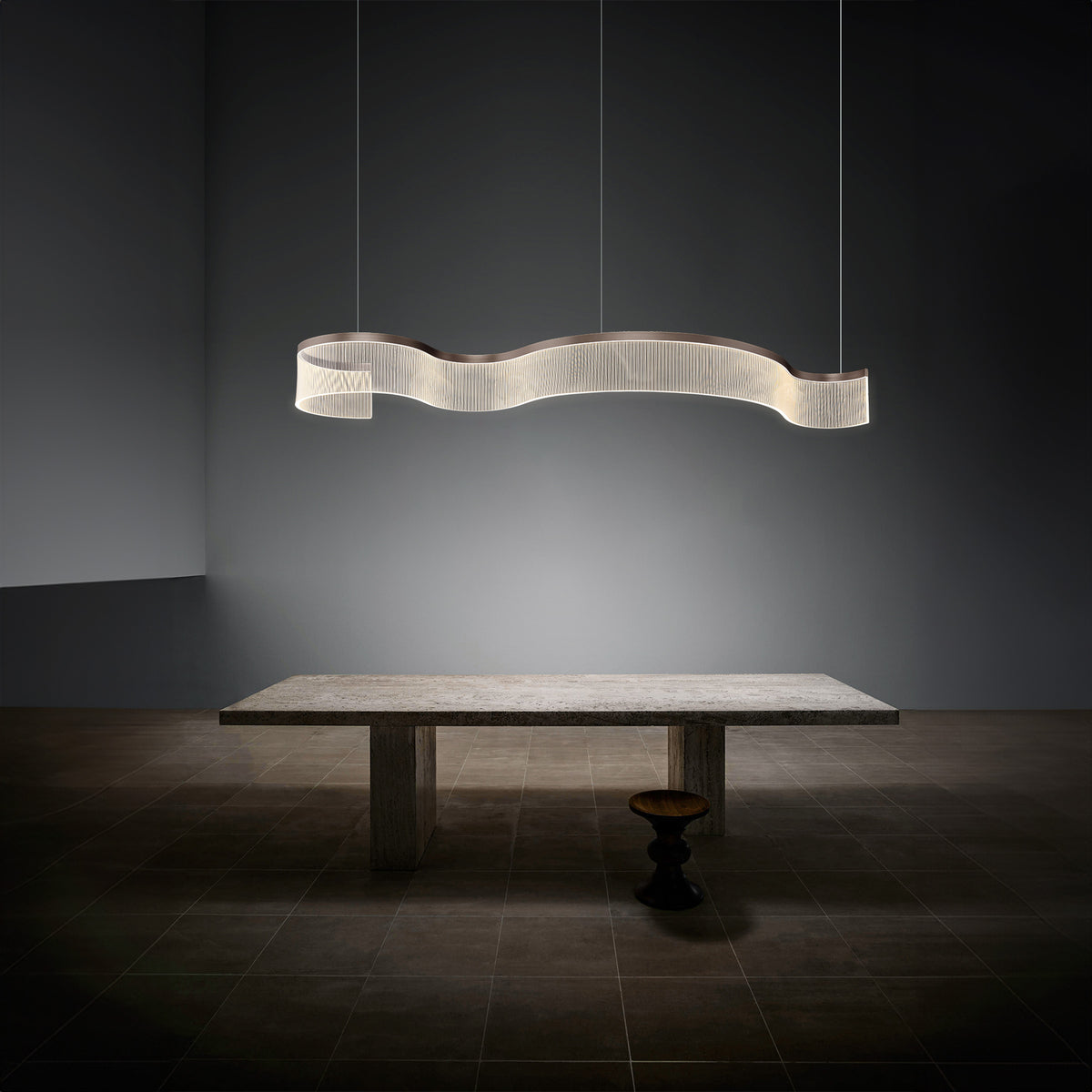 Warm glow pendant lamp by BEACON, 150cm length and 43.5cm width, featuring a modern design and warm lighting for interior spaces.