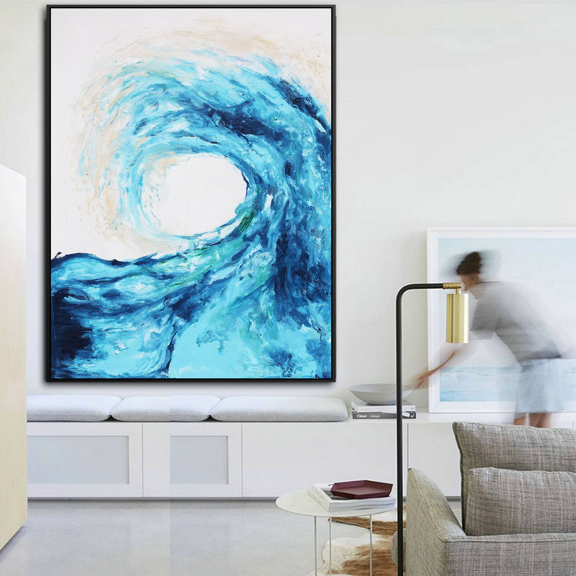 Wave Hand Painted Art Painting With Frame 130X90 Cm Soap0056 - Paintings - ebarza Furniture UAE | Shop Modern Furniture in Abu Dhabi & Dubai - مفروشات ايبازرا في الامارات | تسوق اثاث عصري وديكورات مميزة في دبي وابوظبي