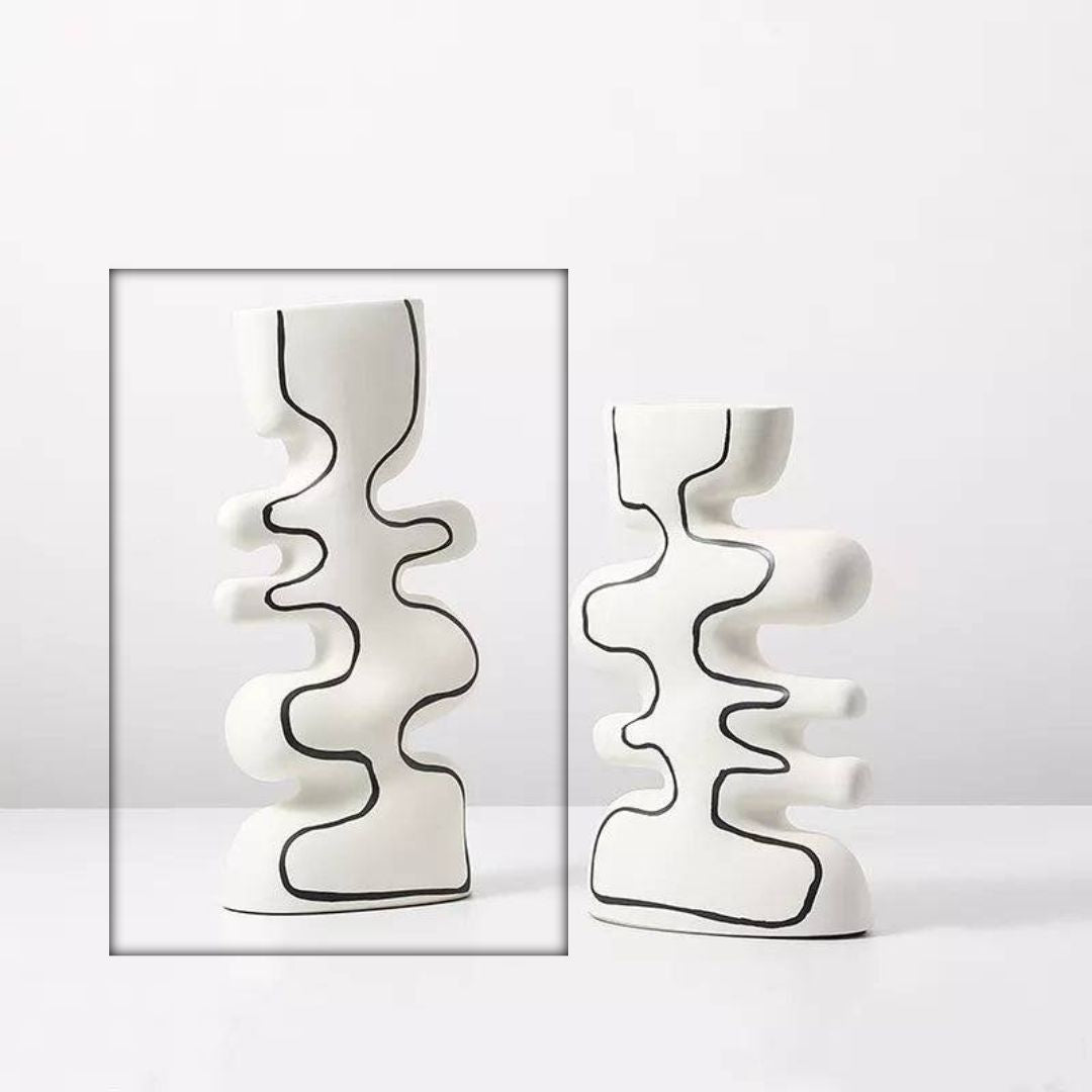 White Ceramic Vase With Black Hand Painted Detail - A Fa-D22097A - Vases - ebarza Furniture UAE | Shop Modern Furniture in Abu Dhabi & Dubai - مفروشات ايبازرا في الامارات | تسوق اثاث عصري وديكورات مميزة في دبي وابوظبي