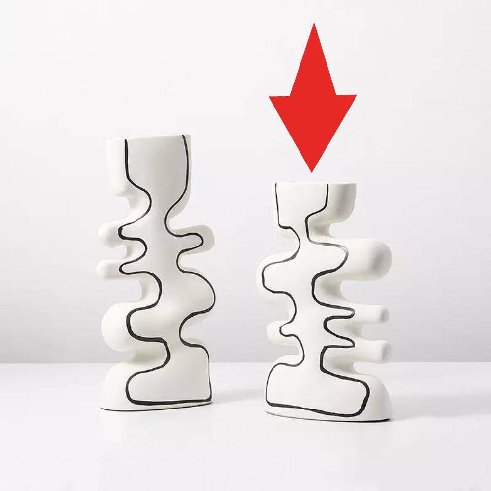 White Ceramic Vase With Black Hand Painted Detail-B Fa-D22097B - Vases - ebarza Furniture UAE | Shop Modern Furniture in Abu Dhabi & Dubai - مفروشات ايبازرا في الامارات | تسوق اثاث عصري وديكورات مميزة في دبي وابوظبي