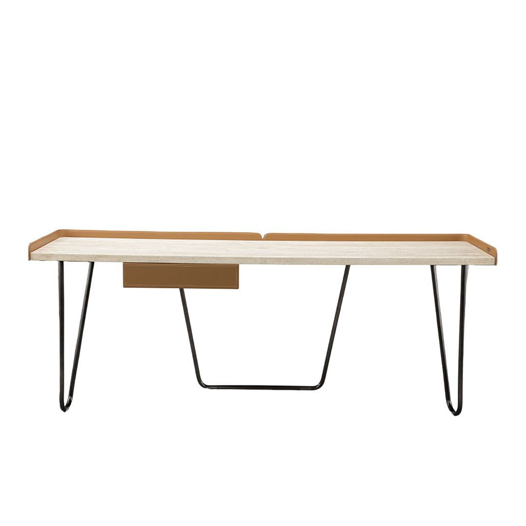 White travertine office desk with a drawer, 200cm length, from BEACON DJDG, ideal for modern workspace setups.