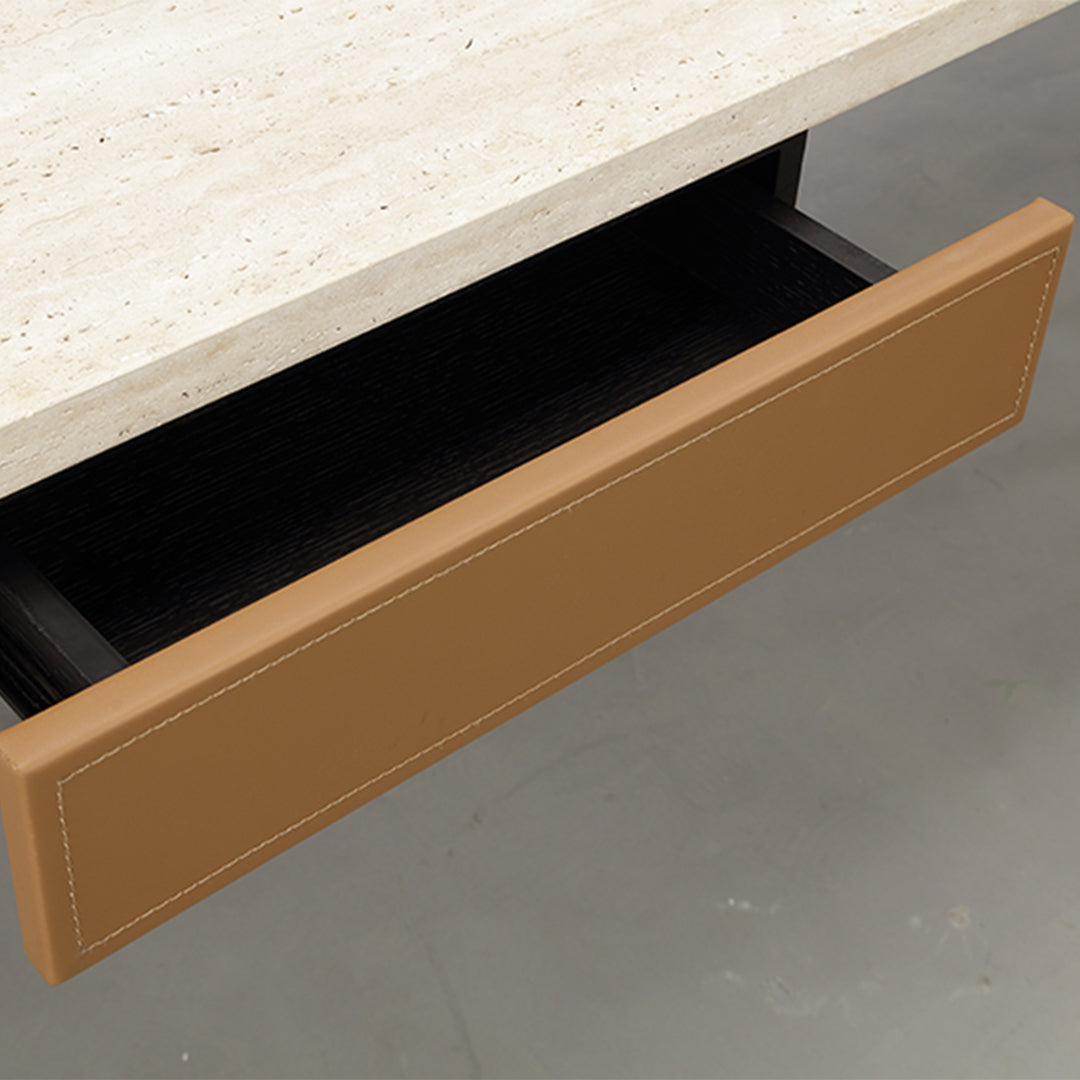 White travertine office desk with drawer from BEACON, 200cm long, modern design, featuring a smooth surface and functional storage.