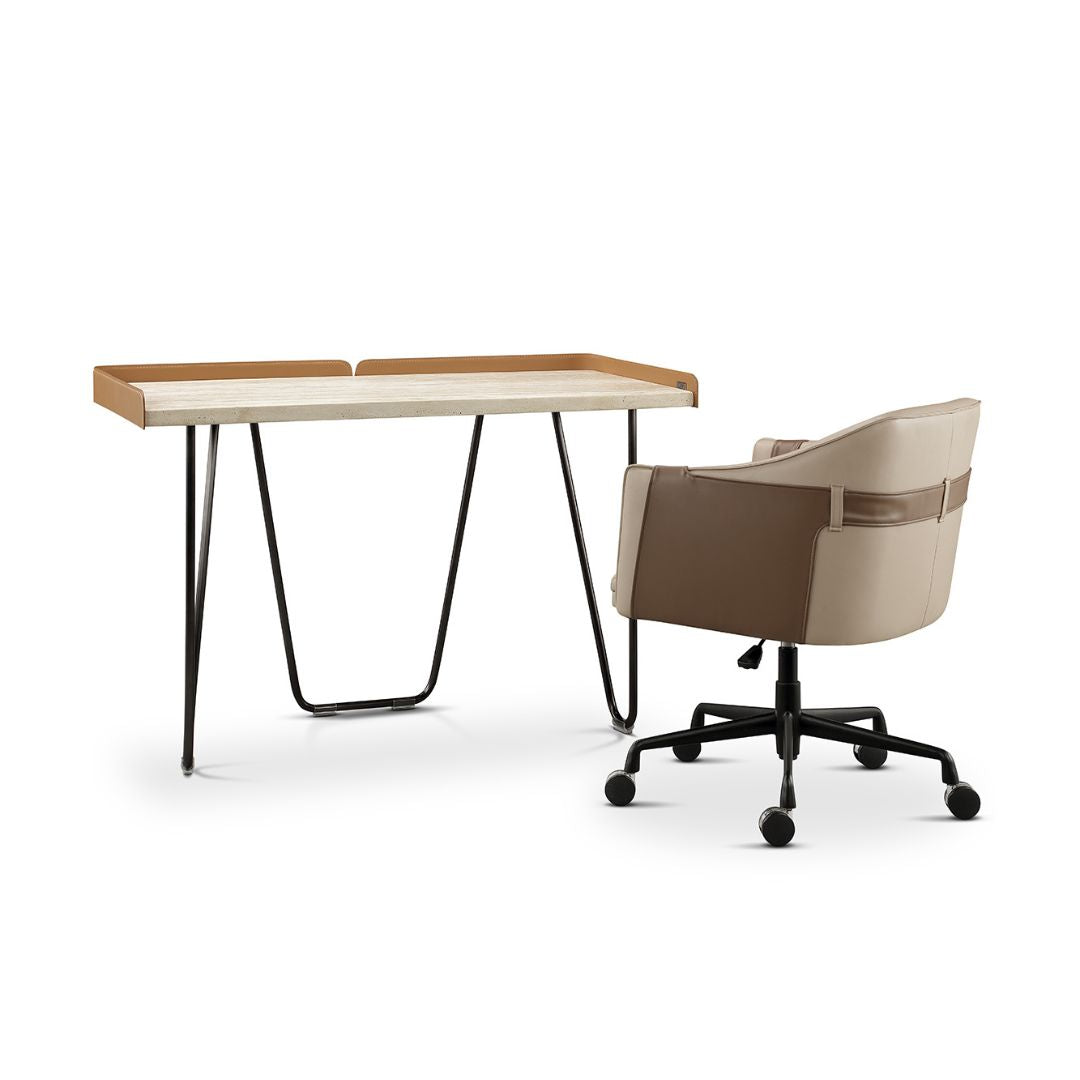 White Travertine Desk Without Drawer T533(120) - Office Desks - ebarza Furniture UAE | Shop Modern Furniture in Abu Dhabi & Dubai - مفروشات ايبازرا في الامارات | تسوق اثاث عصري وديكورات مميزة في دبي وابوظبي