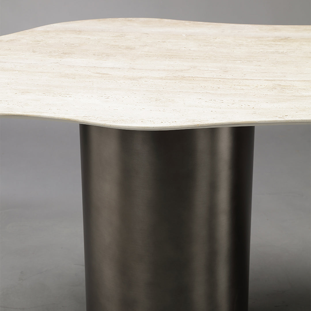 Pre-order 35 Days Delivery White Travertine Office Desk/Dining Table ST534 - Dining Tables - ebarza Furniture UAE | Shop Modern Furniture in Abu Dhabi & Dubai - مفروشات ايبازرا في الامارات | تسوق اثاث عصري وديكورات مميزة في دبي وابوظبي